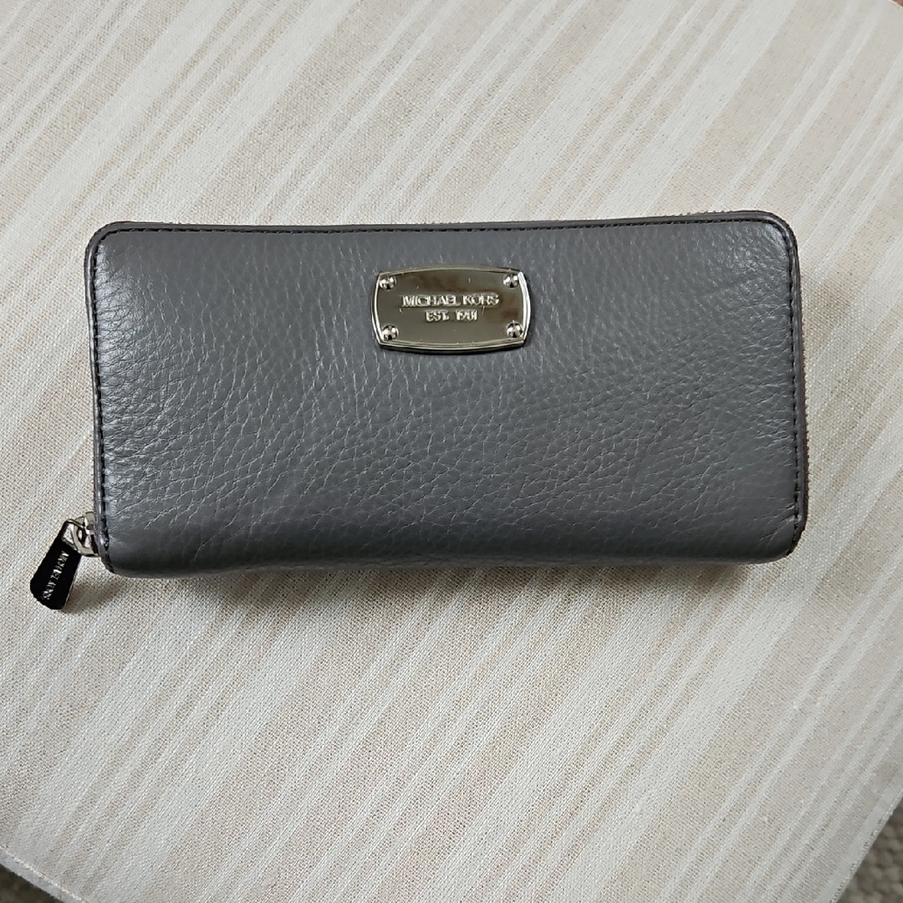 Michael Kors Gray Leather Zip- Around Wallet